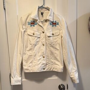 Lauren Ralph Lauren Women's White Denim Aztec Southwestern Jacket Size M